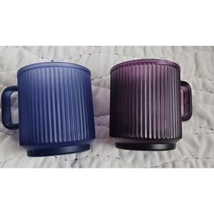 DwellStudio Ribbed Glass Mugs Purple Blue | Modern Coffee Cups Set of 2